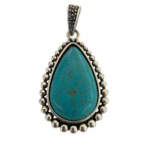 Faux Turquoise Silver Color Metal Pendant Women Jewelry
